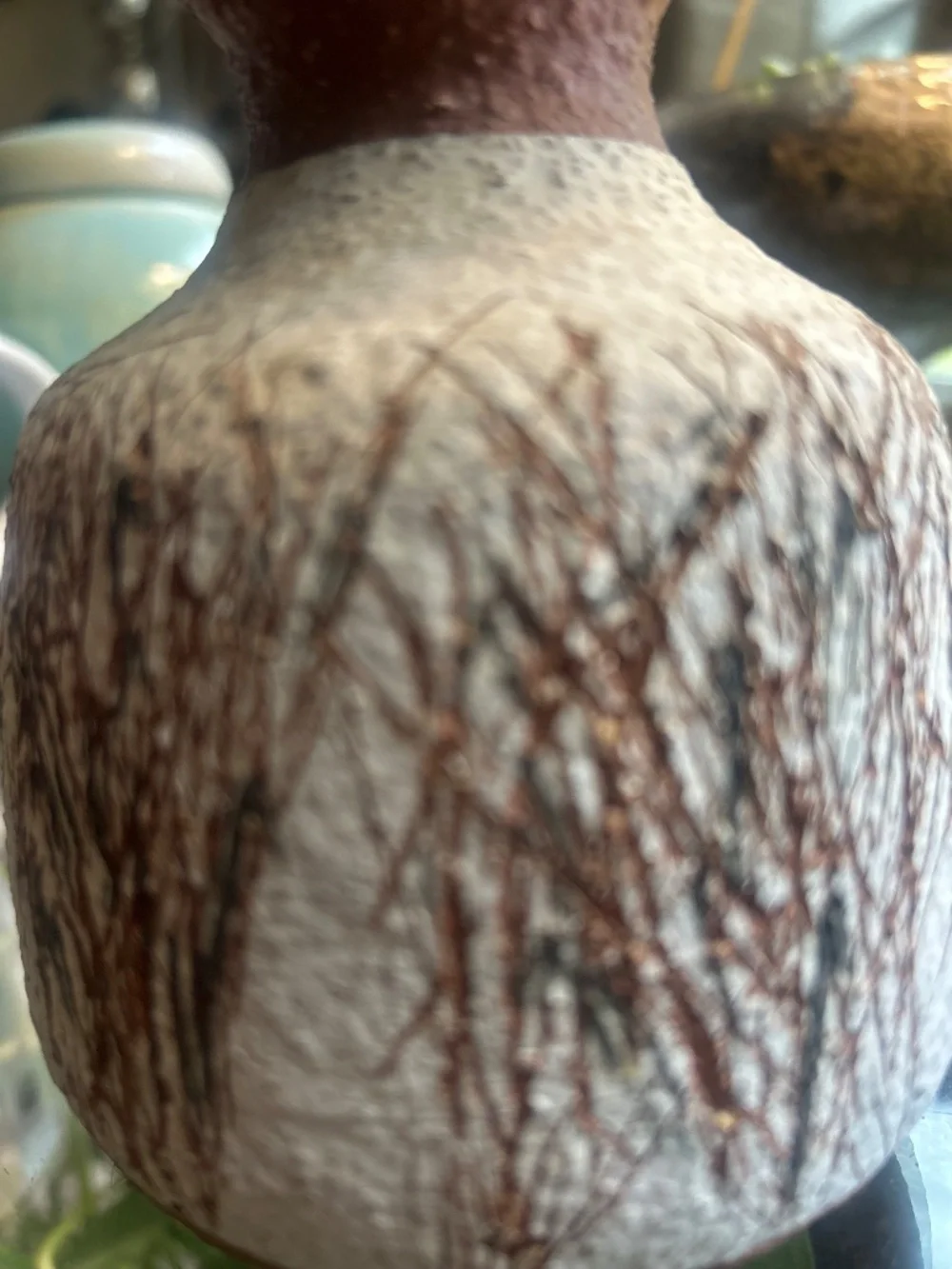 Signed Studio Art Pottery Vase | Hand-Thrown Stoneware | Cattail Design | 5”